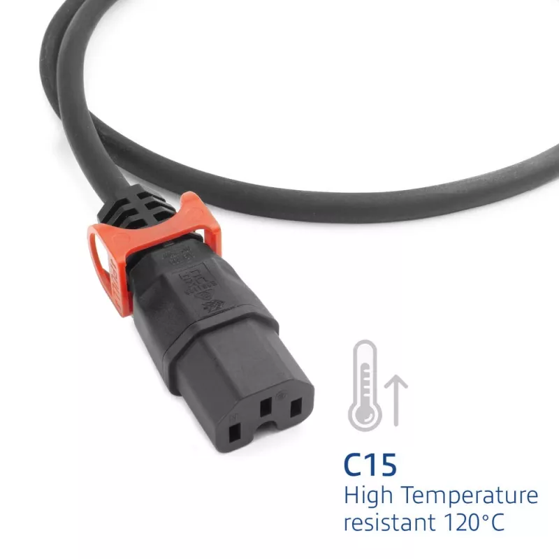 ACT Powercord CEE 7/7 męski (kątowy) - C15 IEC Lock+ czarny 1 m, EL603S