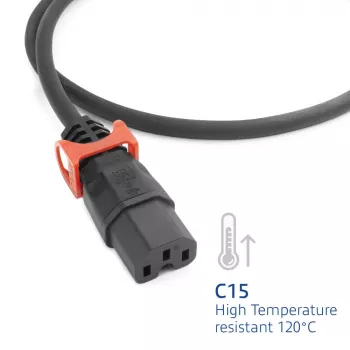 Powercord ACT CEE 7/7 (kątowy) do IEC C15 Lock+ czarny, 3 m, 10 A, 250 V
