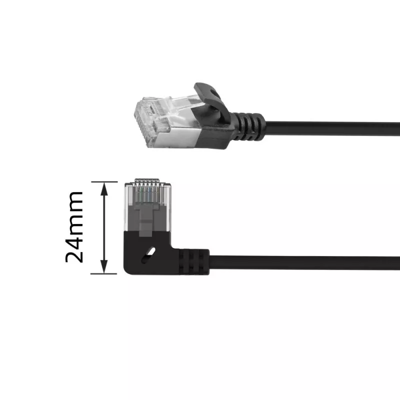 ACT Czarny 0,15 m U/FTP CAT6A LSZH Slimline kabel krosowy z wtykami RJ45, 90° kątowy w lewo na prosty