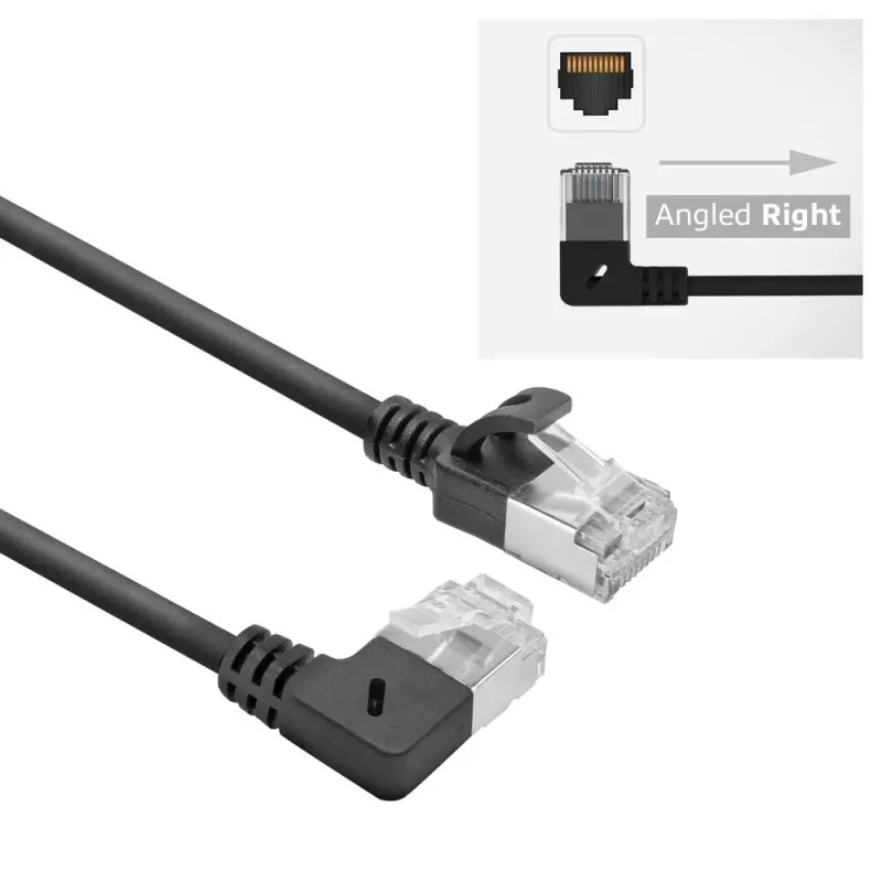 ACT Czarny 2 m U/FTP CAT6A LSZH Slimline patch kabel 90° wtyk kątowy prawy do prostego
