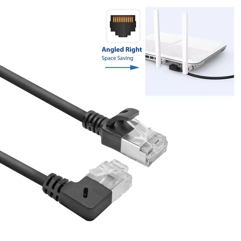 ACT Czarny 2 m U/FTP CAT6A LSZH Slimline patch kabel 90° wtyk kątowy prawy do prostego