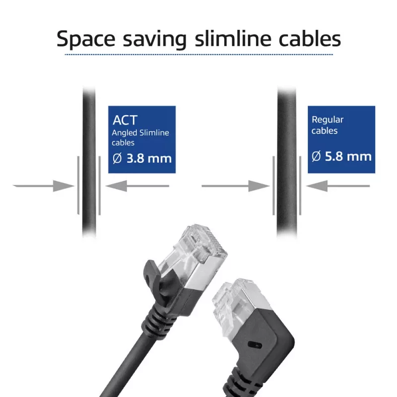 ACT Czarny 2 m U/FTP CAT6A LSZH Slimline patch kabel 90° wtyk kątowy prawy do prostego