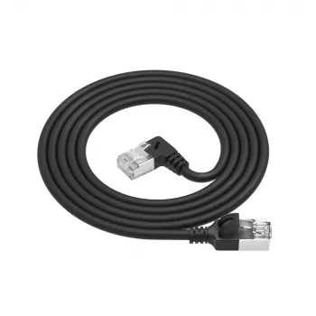 ACT Czarny 1,5 m U/FTP CAT6A LSZH cienki kabel krosowy z wtykami RJ45, kątowy 90° w prawo na prosty