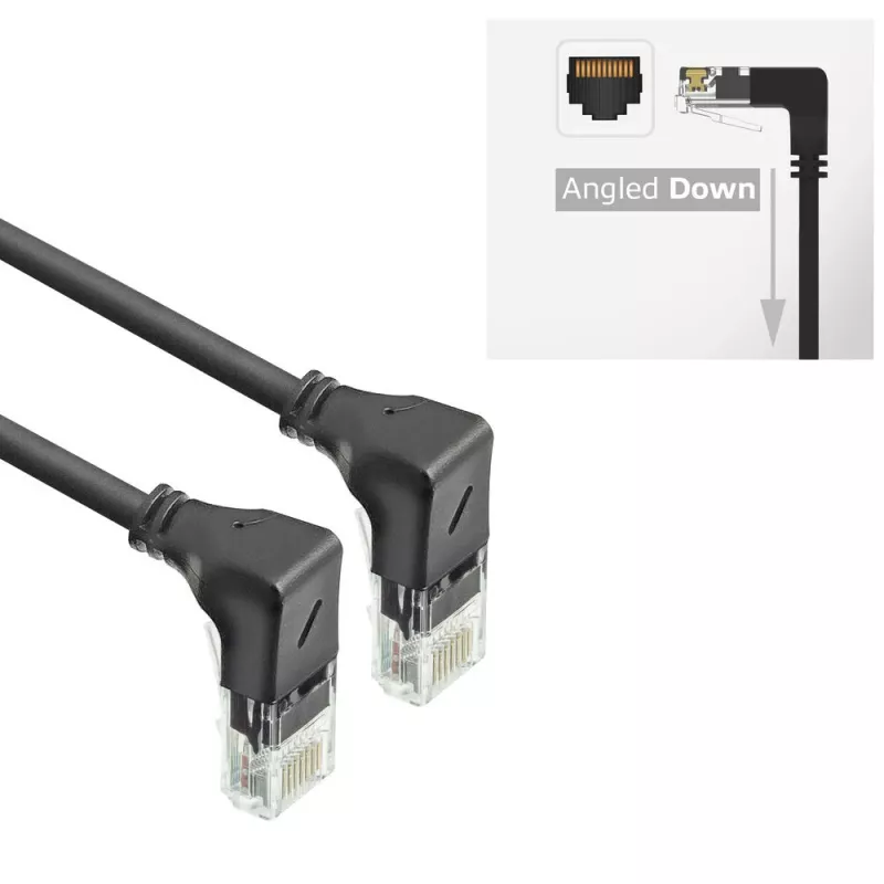ACT Czarny 5 metrów U/UTP CAT6A LSZH wąski kabel krosowy z wtykami RJ45 90° w dół na 90° w dół