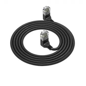 ACT Czarny kabel krosowy U/UTP CAT6A LSZH Slimline 0,5 metra ze złączami RJ45 90° do góry na 90° do góry