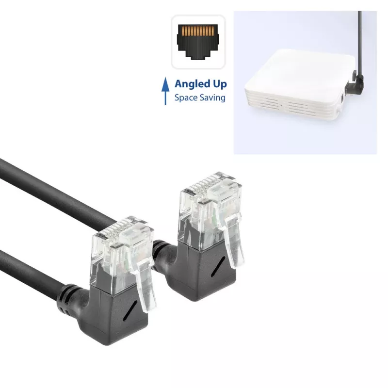 ACT Czarny 1 metr U/UTP CAT6A LSZH Slimline patchcord ze złączami RJ45 90° do góry na 90° do góry