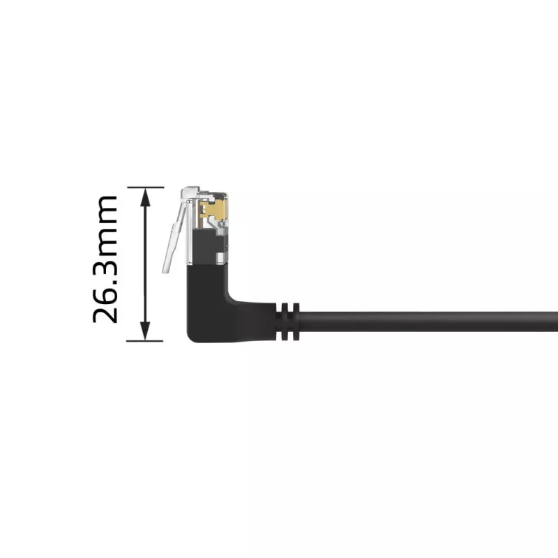 ACT Czarny 1 metr U/UTP CAT6A LSZH Slimline patchcord ze złączami RJ45 90° do góry na 90° do góry