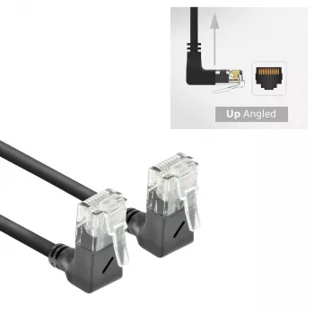 ACT Czarny 2 metry U/UTP CAT6A LSZH Slimline kabel krosowy z wtykami RJ45 90° skierowanymi w górę do 90° skierowanymi w górę