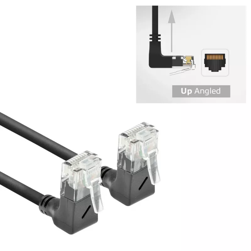 ACT Czarny 0,25 metra U/UTP CAT6A LSZH Slimline kabel krosowy ze złączami RJ45 90° pod kątem do 90° pod kątem