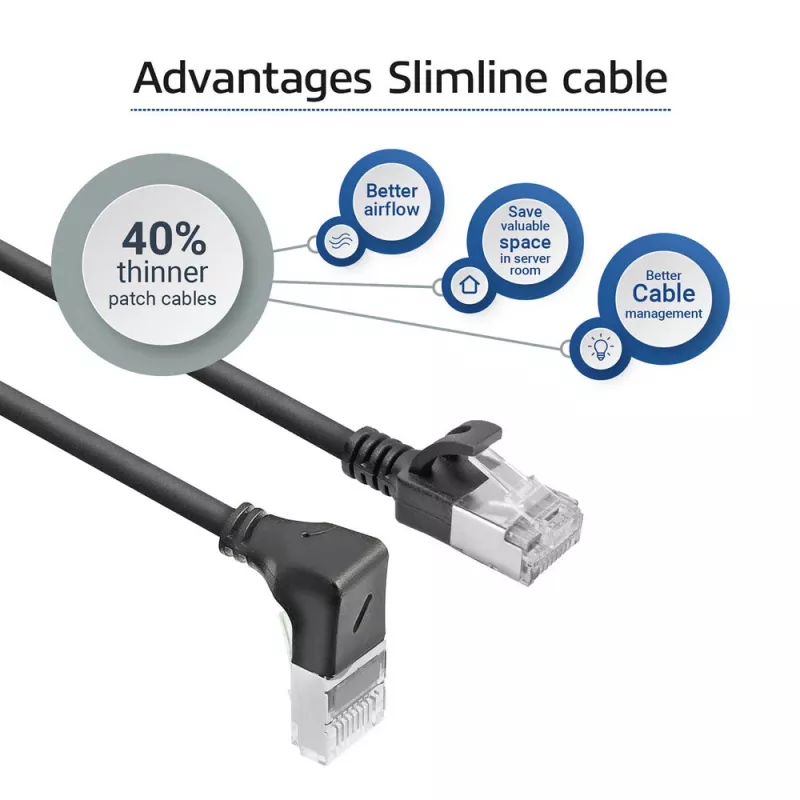 ACT Czarny 0.5 m U/FTP CAT6A LSZH Slimline kabel krosowy z wtykami RJ45, 90° kątowy w dół do prostego