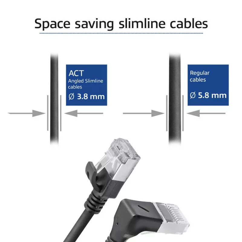 ACT Czarny 2 m U/FTP CAT6A LSZH Slimline patch kabel ze złączami RJ45 90° skierowanym w dół do prostego