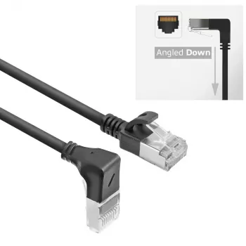 ACT Czarny 5 m U/FTP CAT6A LSZH Smukły kabel krosowy z wtykami RJ45 90° kątowy w dół do prostego