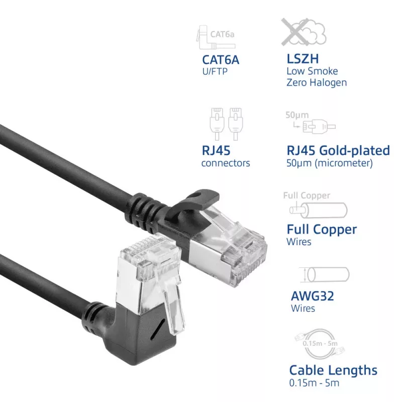 ACT DA4951 Cat6a U/FTP (STP) kabel sieciowy 1,5 m, RJ‑45 na RJ‑45, czarny, pozłacane styki