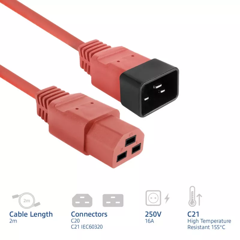 Powercord ACT C20–C21 IEC60320 czerwony 2 m, 16 A 250 V