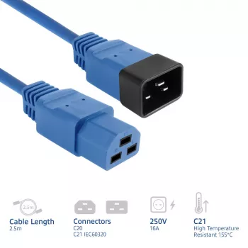 Kabel zasilający ACT C20–C21 IEC60320 niebieski 16A 250V 2,5m