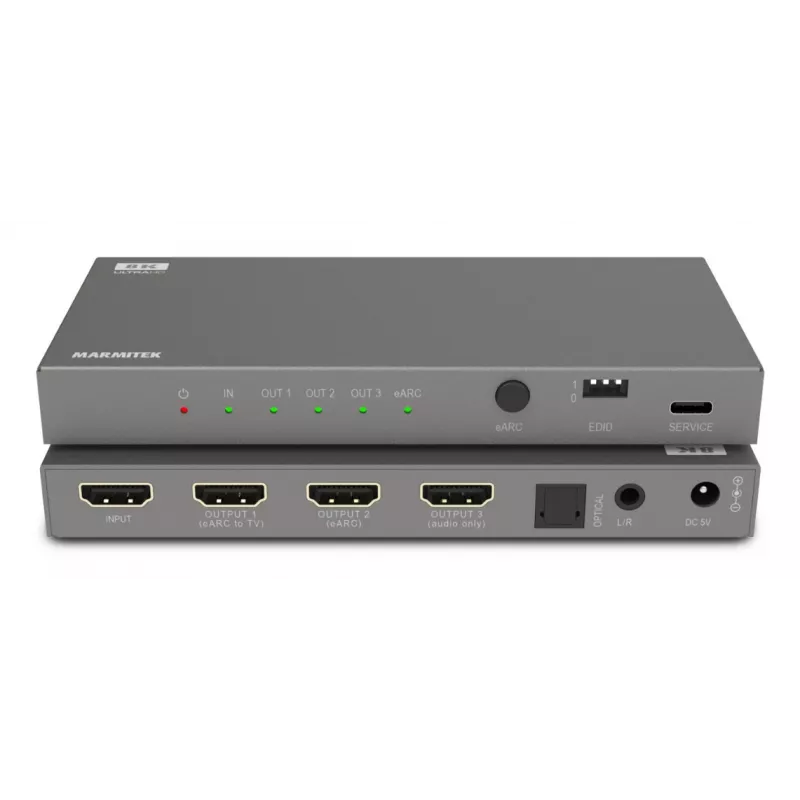 Konwerter sygnału wideo Marmitek 25008496 — wejście HDMI na wyjście HDMI/TOSLINK/3,5 mm, do 7680×4320, dźwięk 7.1