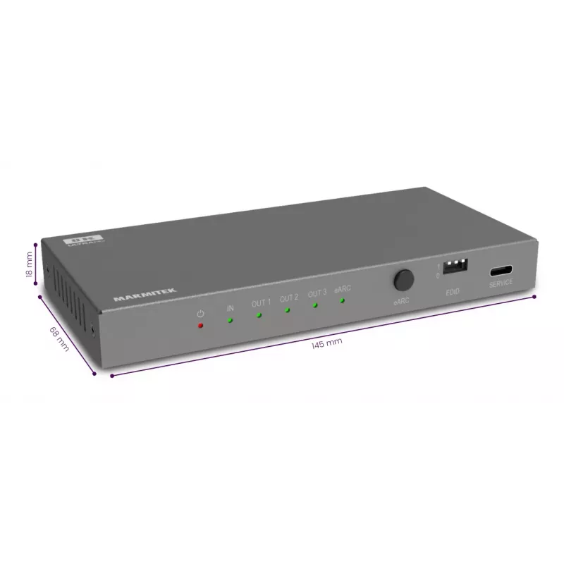 Konwerter sygnału wideo Marmitek 25008496 — wejście HDMI na wyjście HDMI/TOSLINK/3,5 mm, do 7680×4320, dźwięk 7.1