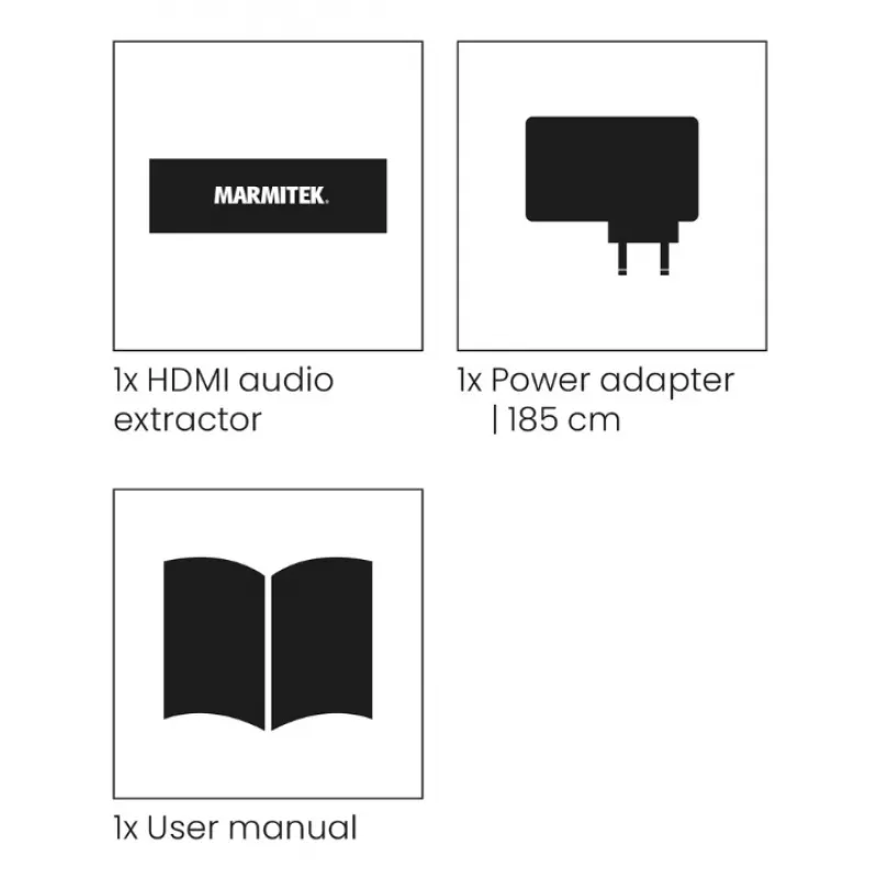 Konwerter sygnału wideo Marmitek 25008496 — wejście HDMI na wyjście HDMI/TOSLINK/3,5 mm, do 7680×4320, dźwięk 7.1