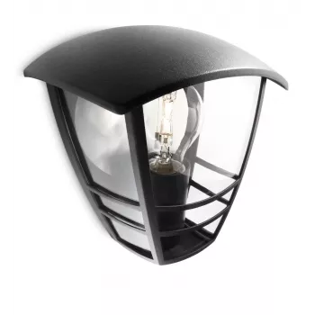 Lampa ścienna Philips myGarden Creek 60W E27 bez żarówki, Czarna, Metalowa, IP44, Ogród, Taras, II
