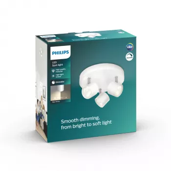 Reflektor sufitowy/ścienny Philips Dimmable LED Star 3x 16,5W, 2700K, 1500 lm, IP20, biały