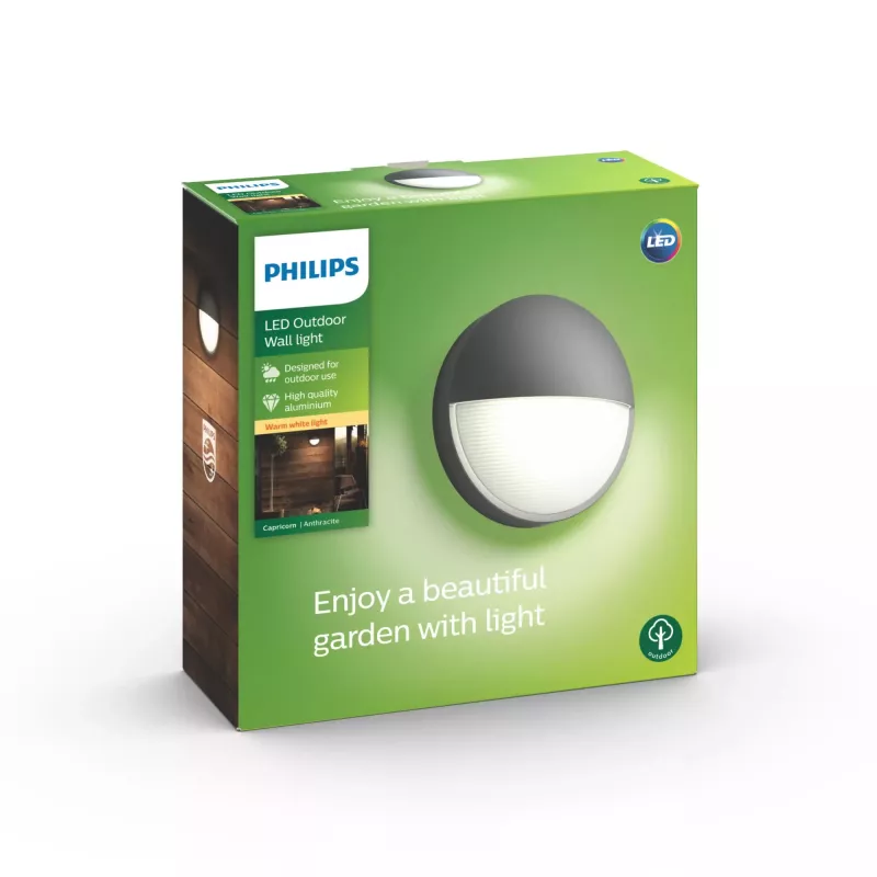 Lampa ścienna zewnętrzna Philips myGarden Capricorn 5,5W LED antracyt, obudowa aluminiowa, stała żarówka, 214×78×214 mm