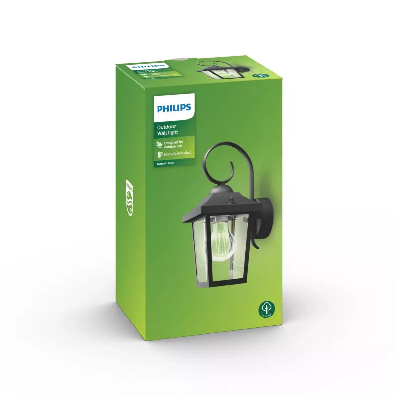 Lampa ścienna zewnętrzna Philips myGarden Buzzard 60W E27 Czarna Aluminium (bez żarówki)