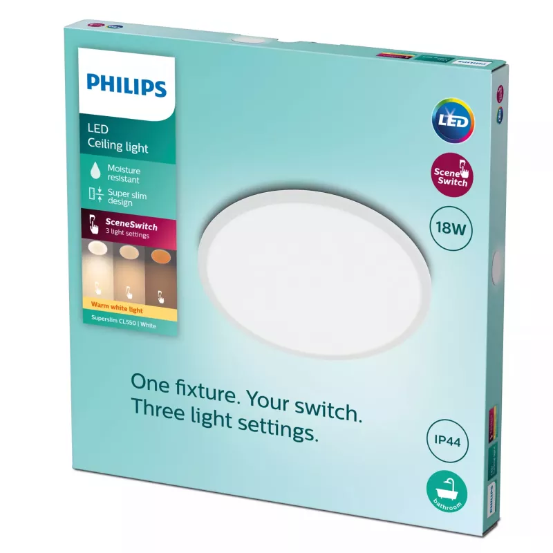 Lampa sufitowa Philips Functional Super cienki 18 W LED, okrągła, biała, niewymienna żarówka, 220–240 V