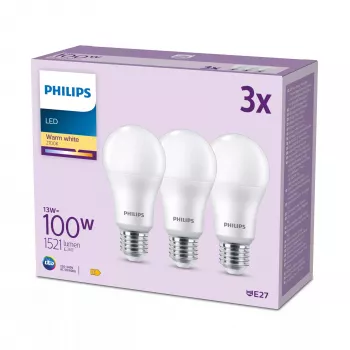 Philips Bulb 100W A65 E27 x3, 13 W, 100 W, E27, 1521 lm, 15000 h, Ciepła biel