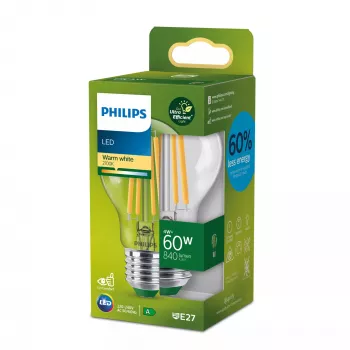 Philips Filament Bulb Clear 60W A60 E27, 4 W, 60 W, E27, 840 lm, 50000 h, Ciepła biel