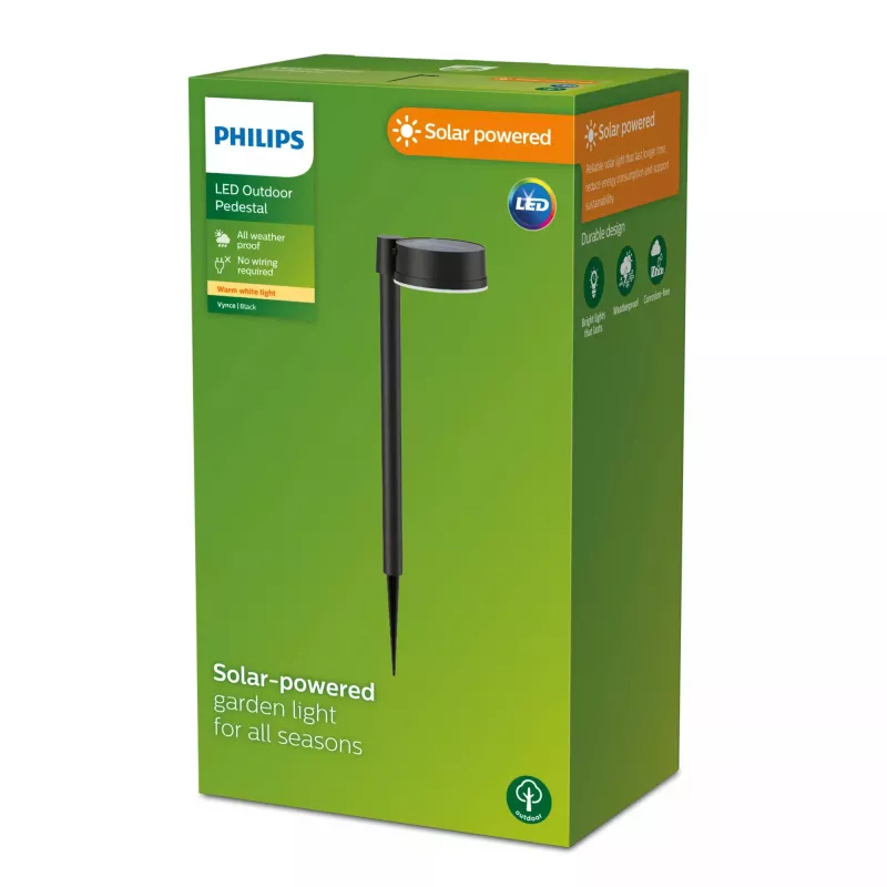 Philips Vynce lampa słupkowa/ścieżkowa 1,5 W, zewnętrzne oświetlenie słupkowe/słupkowe, Czarny, Plastik, IP44, Taras, Ogród, III