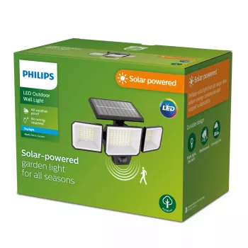 Oświetlenie bezpieczeństwa Philips Securit 8.7W LED solarne 5000K, bateria 4V, obudowa z tworzywa czarnego