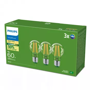 Żarówka LED Philips Classic odpowiednik 60W, E27 przezroczysta ciepła biel, 3 szt., klasa energetyczna A