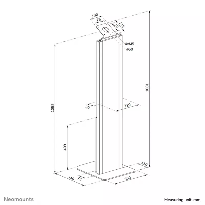 Stojak podłogowy pod tablet Neomounts FL15-628BL1 — uniwersalny, zamykany, maks. obciążenie 3 kg, czarny
