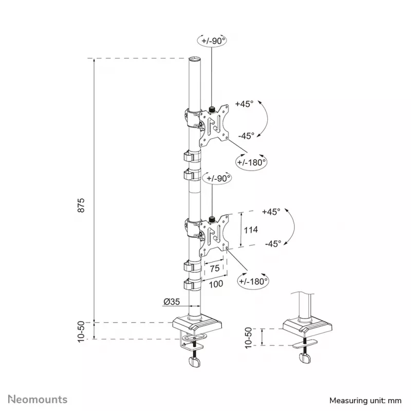 Neomounts DS60-600BL2V Podwójne ramię do monitora 10-32 cale, Zacisk/Przepust, 9 kg, 25.4 cm (10 cali), 81.3 cm (32 cale), 100 x 100 mm, Czarny