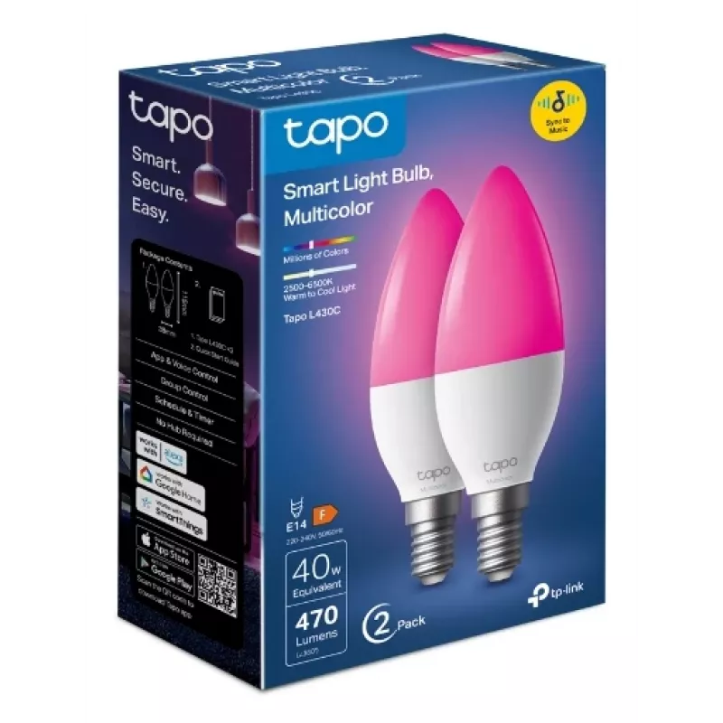 TP-Link Tapo L430C inteligentna żarówka, 2-pak, wielokolorowa, E14