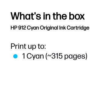 HP 912 cyjan Oryginalnyny wkład atramentowy, cyjan, 1 szt., 315 stron