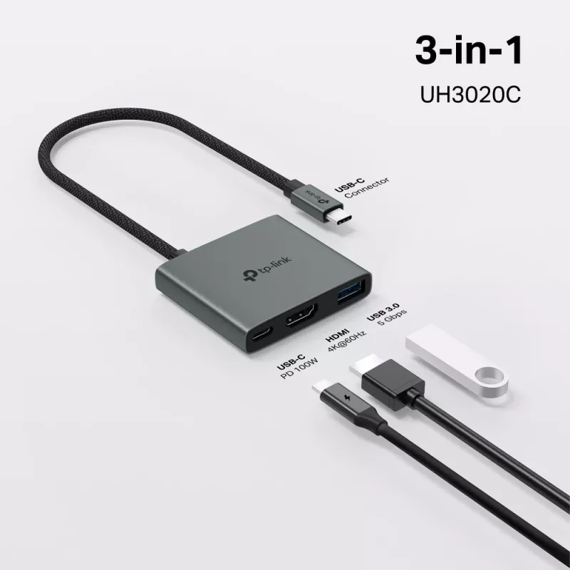 TP-Link UH3020C hub interfejsowy USB Type-C 5000 Mbit/s Szary
