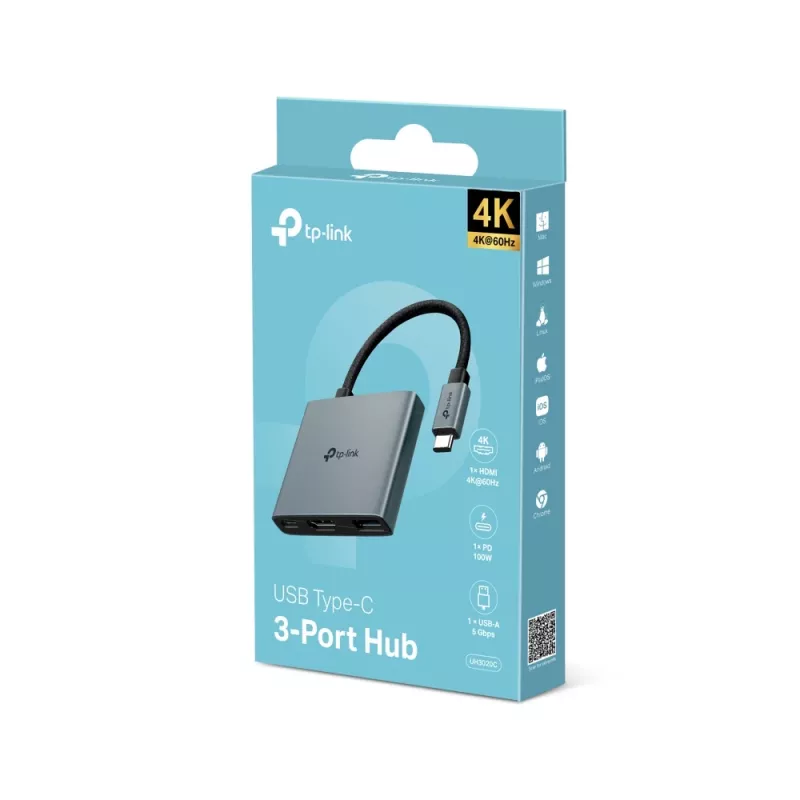 TP-Link UH3020C hub interfejsowy USB Type-C 5000 Mbit/s Szary