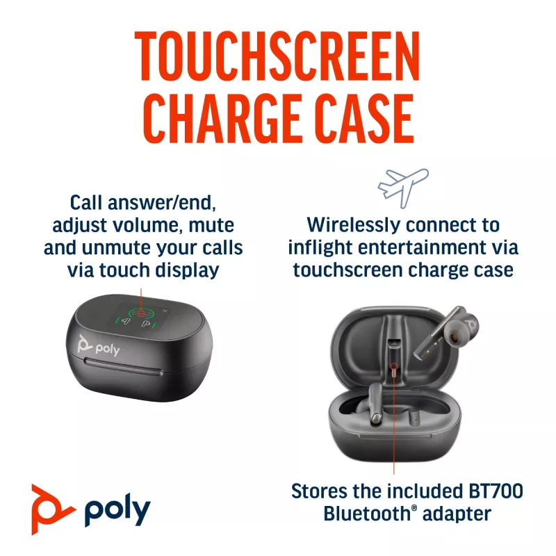 HP Poly Voyager Free 60+ UC Carbon Czarny Earbuds +BT700 USB-C Adapter +Touchscreen Charge Case