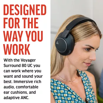 Zestaw słuchawkowy POLY Voyager Surround 80 UC Bezprzewodowy Bluetooth Muzyka Codzienna Czarny
