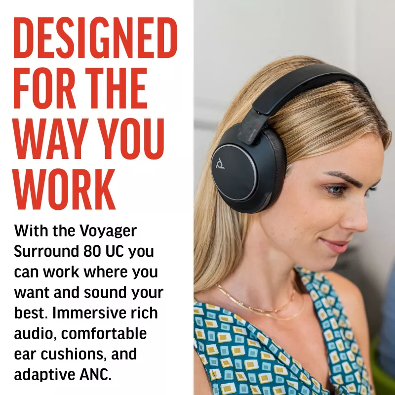 Zestaw słuchawkowy POLY Voyager Surround 80 UC Bezprzewodowy Bluetooth Muzyka Codzienna Czarny