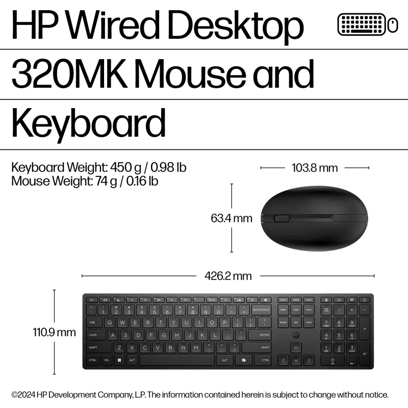 Przewodowa mysz i klawiatura HP Desktop 320MK