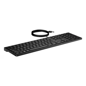 Klawiatura przewodowa HP 320K — pełnowymiarowa USB, układ prosty, kabel 1,8 m, czarna