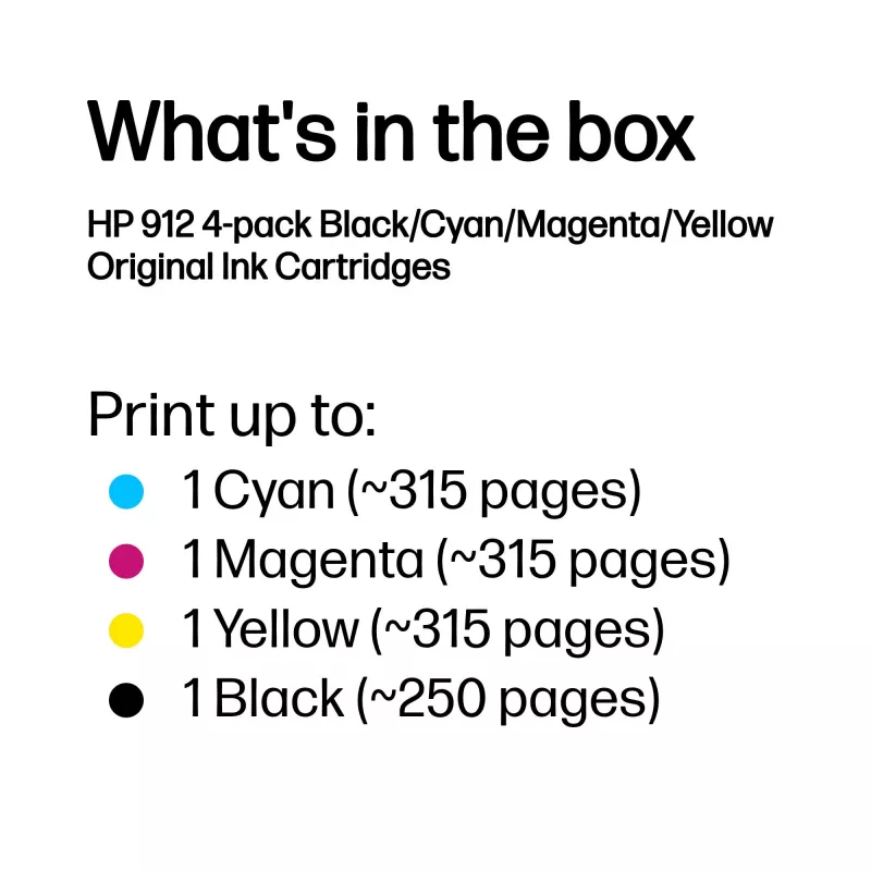 HP 912 4-pak Czarny/cyjan/magenta/Żółty Oryginalne wkłady atramentowe