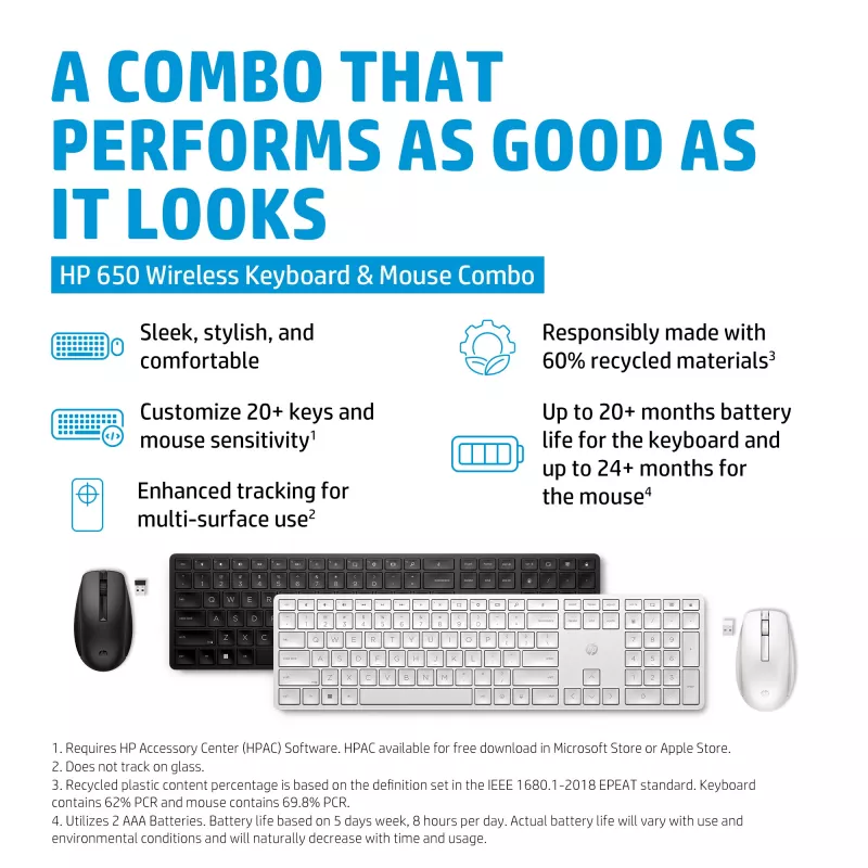 HP 650 Wireless klawiatura and mysz Combo Full-size Wireless Membrane