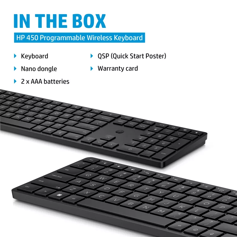 HP 450 Programmable Wireless klawiatura pełnowymiarowa klawiatura RF Wireless USB czarna