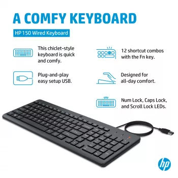 HP 150 klawiatura przewodowa pełnowymiarowa USB czarna 664R5AA#ABD