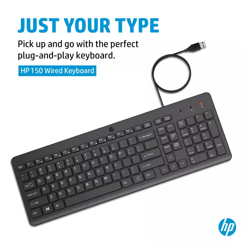 HP 150 klawiatura przewodowa pełnowymiarowa USB czarna 664R5AA#ABD