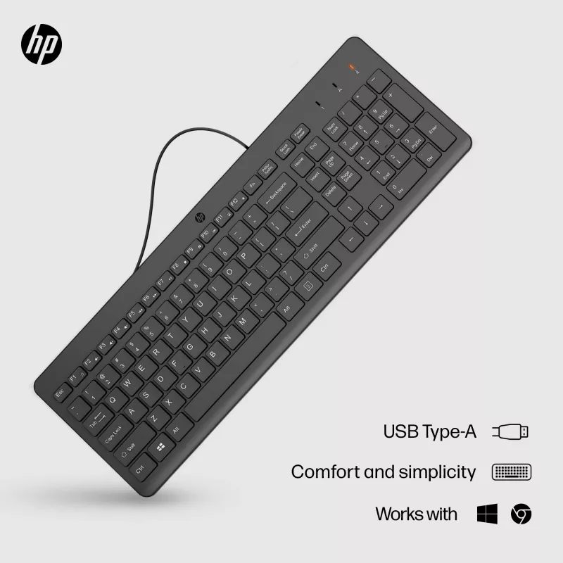 HP 150 Wired klawiatura Full-size USB Czarny 1m kabel