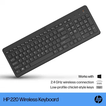 Klawiatura bezprzewodowa HP 220 pełnowymiarowa czarna membranowa do użytku domowego